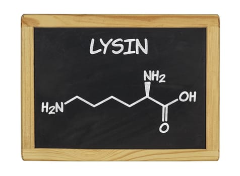 chemical structural formula of lysine on a slate