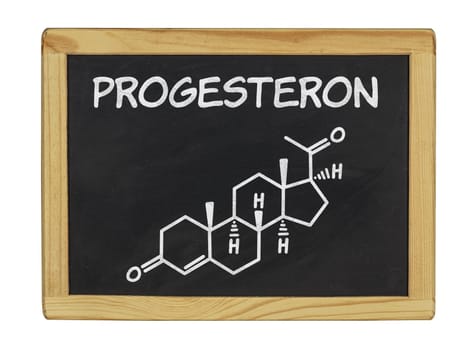 chemical structural formula of progesterone on a slate
