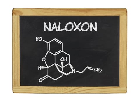 chemical structural formula of naloxone on a slate