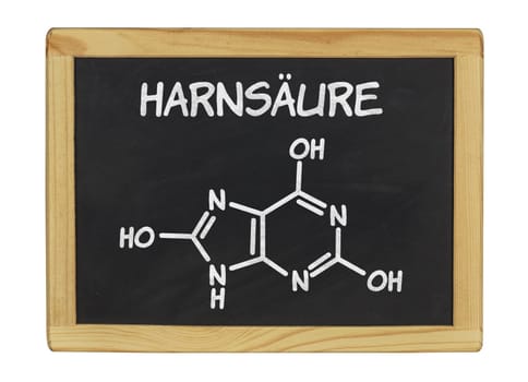 chemical structural formula of uric acid on a slate