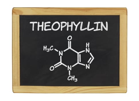 chemical structural formula of theophillin on a slate