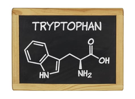 chemical structural formula of tryptophan on a slate