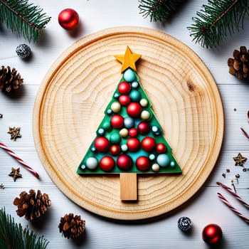 Christmas Ornaments Tree On Wood