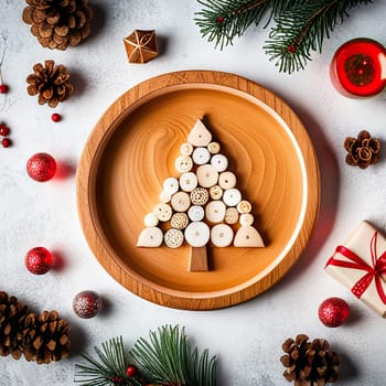 Christmas Ornaments Tree On Wood