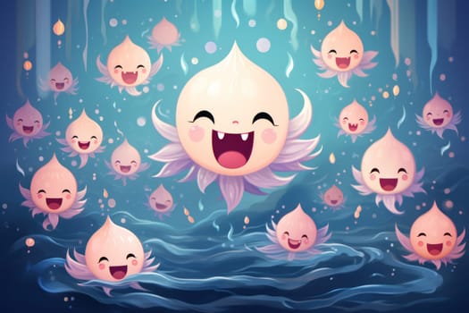 A whimsical portrayal of mischievous laughter sprites, their infectious joy and mirth radiating as they frolic through enchanted meadows.