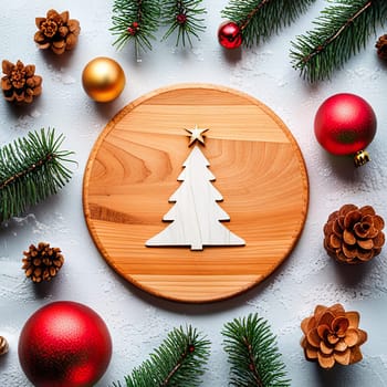 Christmas Ornaments Tree On Wood