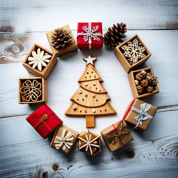 christmas decoration on wooden background.