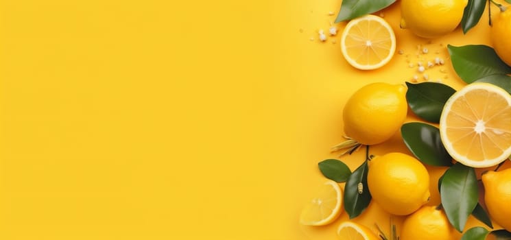 citric juicy close-up isolated background vitamin minimal natural lemon fruit fresh lay summer leaf lime healthy food view flat yellow green. Generative AI.