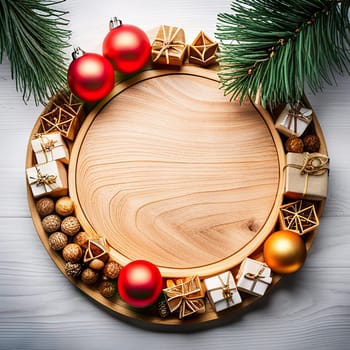 Christmas Ornaments Tree On Wood