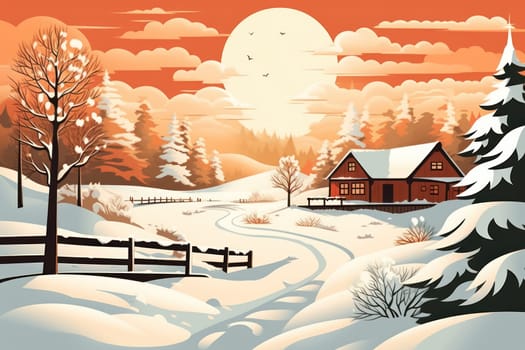 An exquisite winter composition, expertly capturing the tranquil allure of recently fallen snow draping over trees, landscapes, and architectural structures.