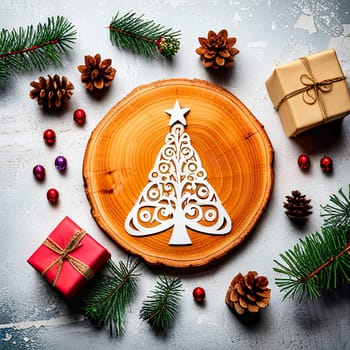 christmas decoration on wooden background.