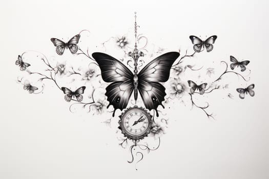 An enchanting portrayal of ethereal clockwork butterflies, fluttering gracefully with intricate precision, each adorned with intricate gears and delicate wings that shimmer with fantastical hues.