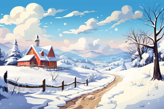 An exquisite winter composition, expertly capturing the tranquil allure of recently fallen snow draping over trees, landscapes, and architectural structures.