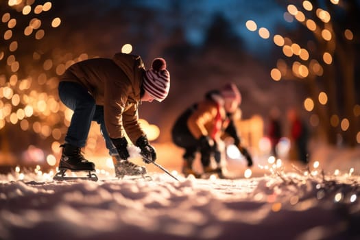 A dynamic portrayal of the exhilarating winter season, featuring individuals engaged in a range of invigorating activities such as skiing, snowboarding, and ice skating.
