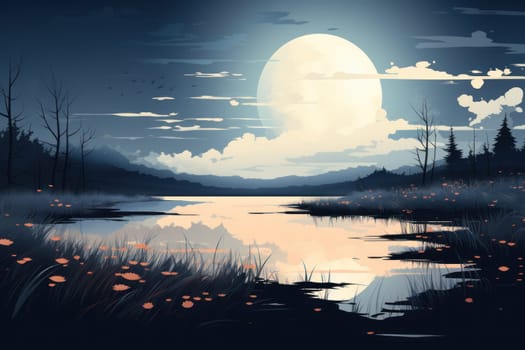 An enchanting portrayal of tranquil moonlit meadows, where dreams materialize and aspirations come to life.