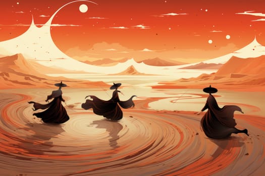 In the enchanting world of fantasy, there exist mystical beings known as whirling sand dervishes.
