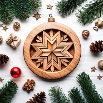 Christmas Ornaments Tree On Wood