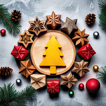 christmas decoration on wooden background.