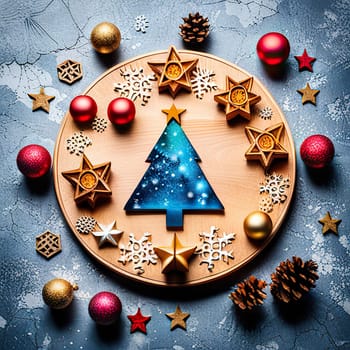 christmas decoration on wooden background.