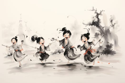 A whimsical portrayal of mischievous laughter sprites, their infectious joy and mirth radiating as they frolic through enchanted meadows.