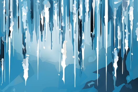 A remarkable portrayal of winter's allure, focusing on the glistening, see-through charm of icicles suspended from rooftops and tree limbs, showcasing their sparkling and crystalline elegance.