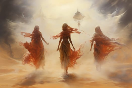 Immerse yourself in the realm of fantasy and behold the awe-inspiring sight of whirling sandstorm djinns.