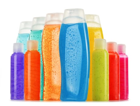 Composition with plastic bottles of body care and beauty products