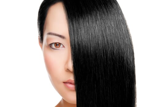 Beautiful young Thai woman with long elegant straight hair