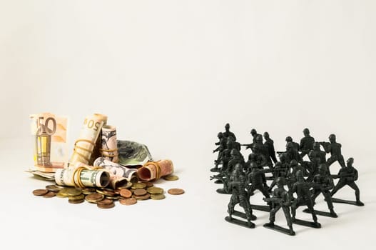 Plastic Lead Soldiers Representing War on a White Background