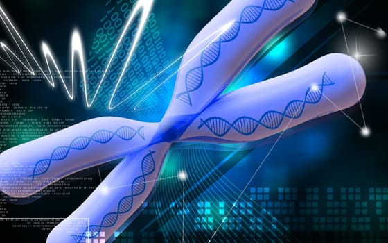 Digital illustration of chromosome in colour background