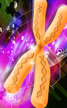 Digital illustration of chromosome in colour background