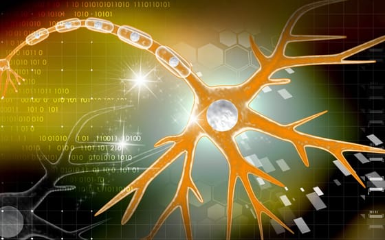 Digital illustration of neuron in colour background