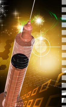 Digital illustration of syringe in colour background