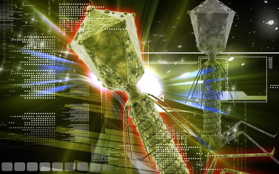 Digital illustration of Bacteria phage in colour background