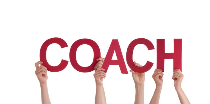 Many People Holding the Word Coach, Isolated