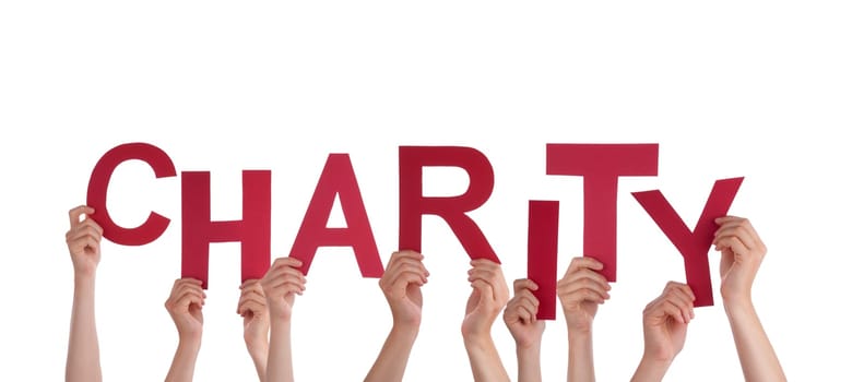Many Hands Holding the Red Word Charity, Isolated