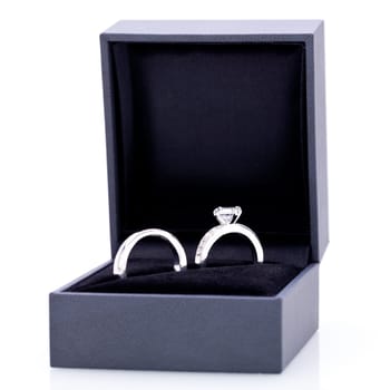 Beautiful modern elegant silver jewelry ring in a noble jewelry box box detail macro