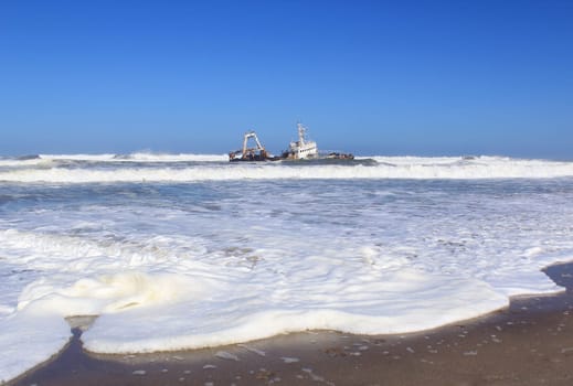 Shipwreck on a beach, Skeleton Coast, Namibia