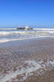 Shipwreck on a beach, Skeleton Coast, Namibia