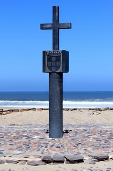 "Padrão"" stone cross at Cape Cross Bay, Skeleton Coast Namibia. (Settled by Portuguese navigator and explorer Diogo Cão in 1484)"