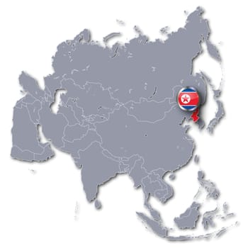 Map of Asia with North Korea