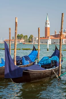 Gondola in Venice, Italy, with St George Island in the background.