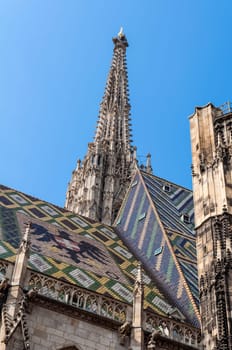 Detailed view of St. Stephan's Cathedral's tower, Vienna.