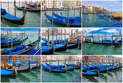 Beautiful view of Famous Venetian gondolas in Venice, Italy