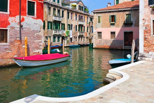 View of beautiful colorful Venetian canal, Venice, Italy