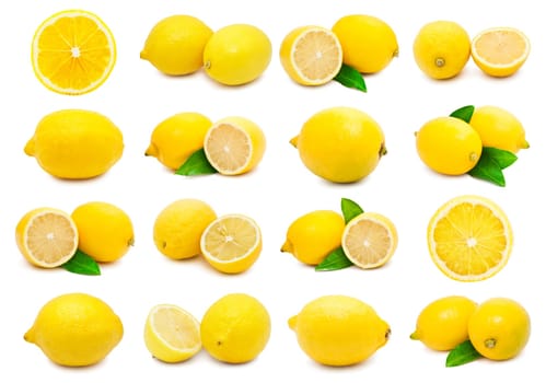 Collection of fresh tasty lemons isolated on white background