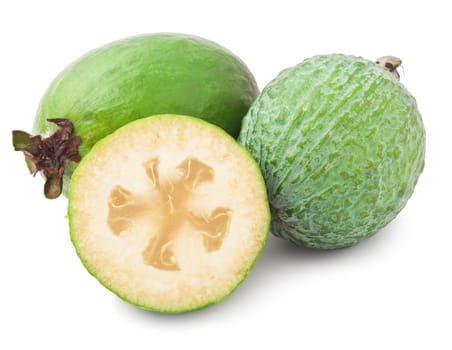 Fresh feijoa (acca sellowiana) isolated on white background