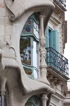 Facade of famous house Casa Batllo  by Antoni Gaudi, Barcelona, Spain