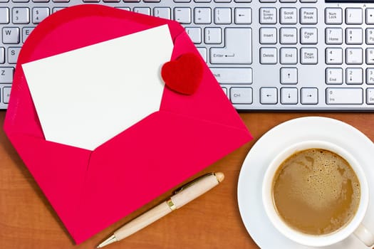 Valentine's day blank greeting card on the office desk