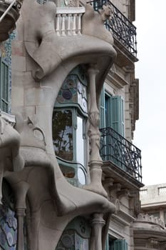 Facade of famous house Casa Batllo  by Antoni Gaudi, Barcelona, Spain